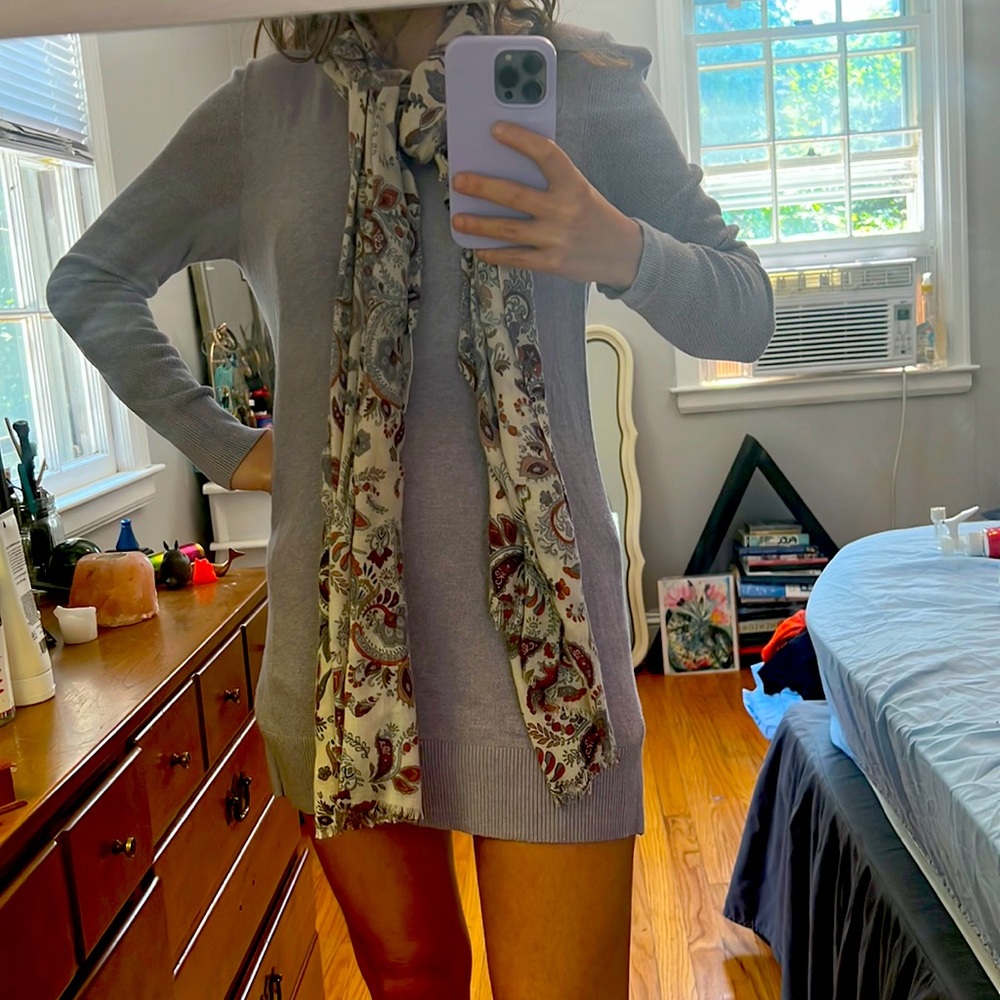 Loft lavender colored sweater shirt dress with matching scarf XS